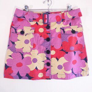 Boden Retro Flower Power Denim Mini Skirt w/ Fabric Belt Boho Hippie Women Sz 12
